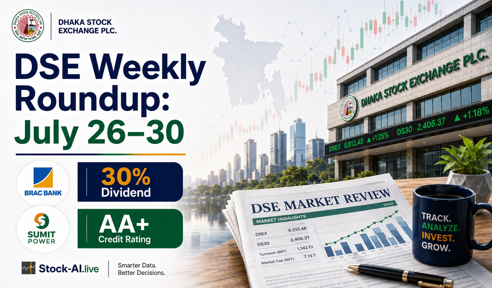 DSE Weekly Roundup: July 26-30 - BRACBANK 30% Dividend, SUMITPOWER AA+